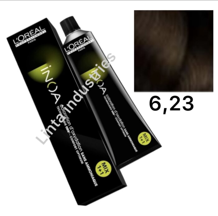 L'ORÉAL NUEVO INOA TINTE SIN AMONÍACO RAPPEL 60GR Nº6.23 RUBIO OSCURO IRISADO DORADO - Imagen 1