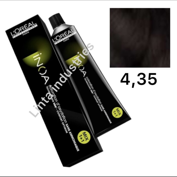 L'ORÉAL NUEVO INOA TINTE SIN AMONÍACO RAPPEL 60GR Nº4.35 CASTAÑO DORADO CAOBA - Imagen 1