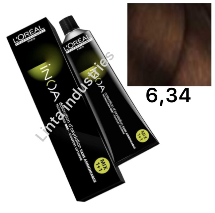 L'ORÉAL NUEVO INOA TINTE SIN AMONÍACO RAPPEL 60GR Nº6.34 RUBIO OSCURO DORADO COBRIZO - Imagen 1