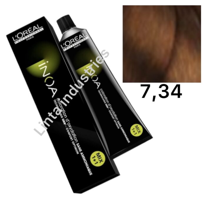 L'ORÉAL NUEVO INOA TINTE SIN AMONÍACO RAPPEL 60GR Nº7.34 RUBIO CLARO DORADO COBRIZO - Imagen 1