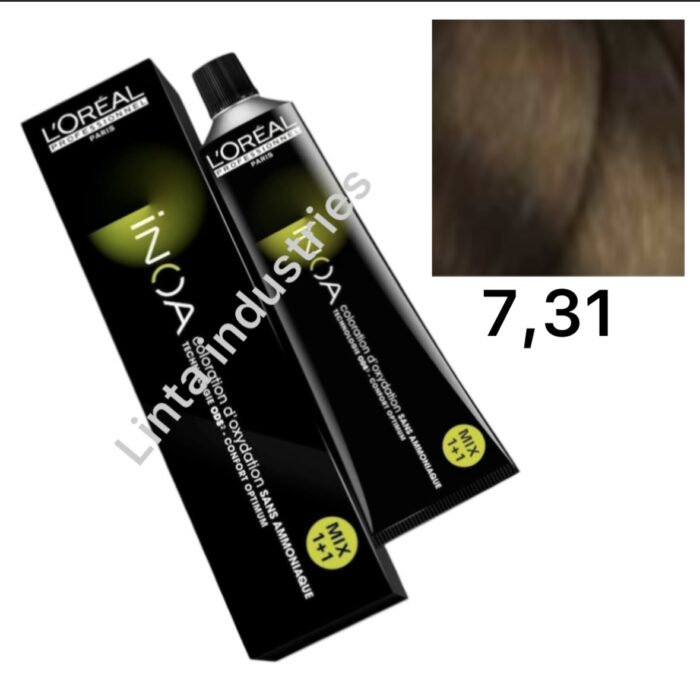 L'ORÉAL NUEVO INOA TINTE SIN AMONÍACO RAPPEL 60GRNº7.31 RUBIO DORADO CENIZA - Imagen 1
